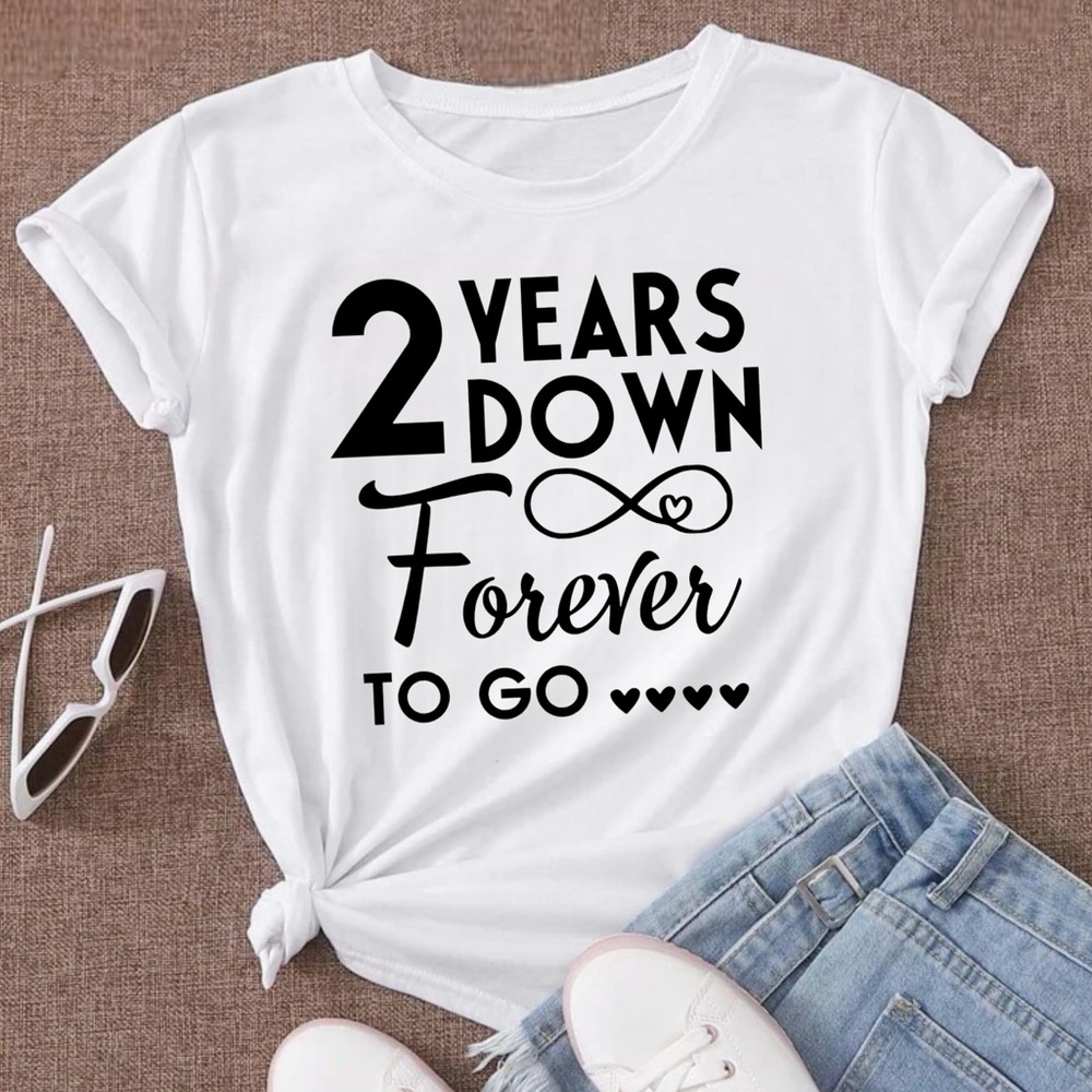 Cute 2 Years Down Forever To Go Couples 2nd Anniversary T-Shirt Gift Ideas